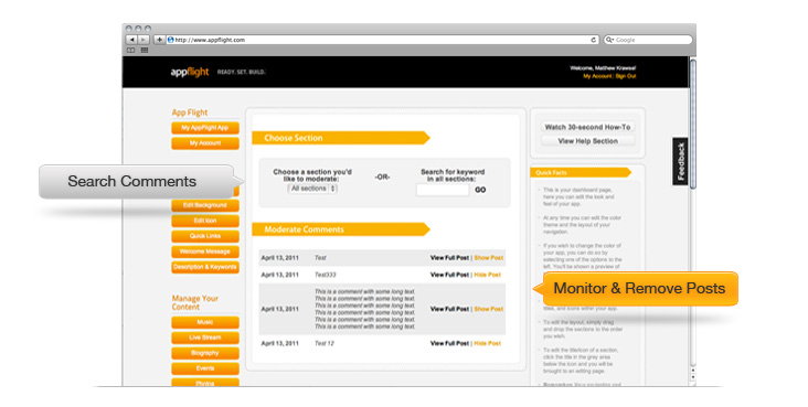 manage apps in developer control panel